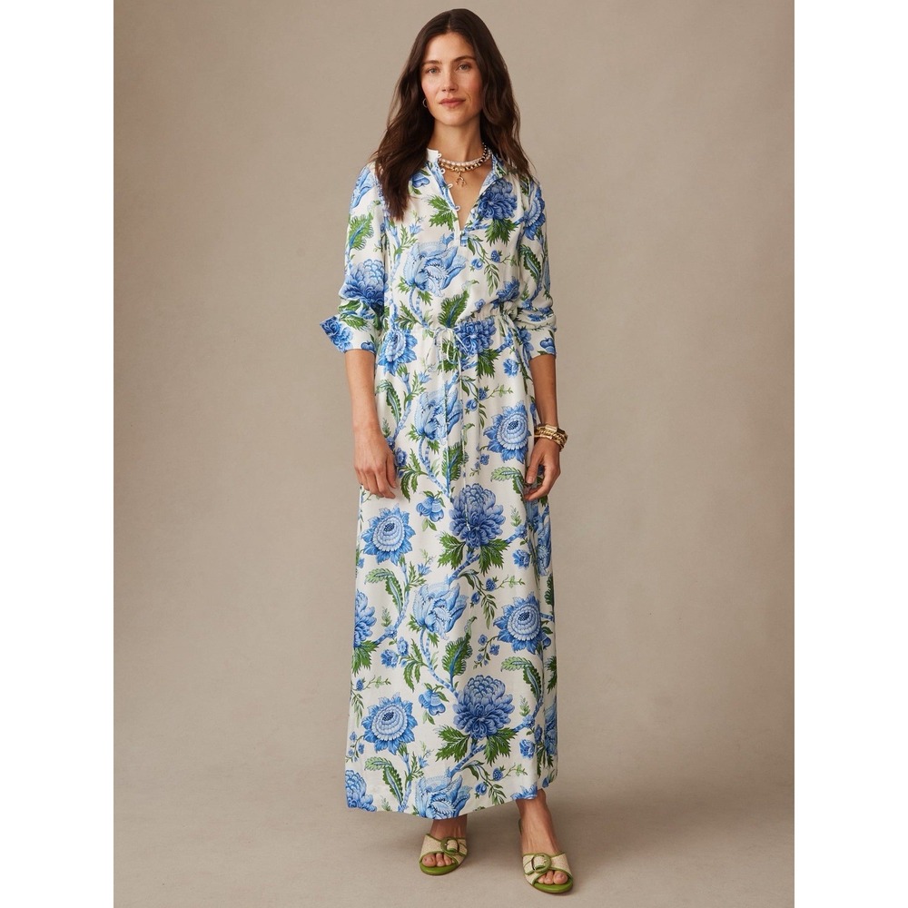 J McLaughlin Hannah Silk Blend Dress in Cerulean Garden Size Large - Missing Tie